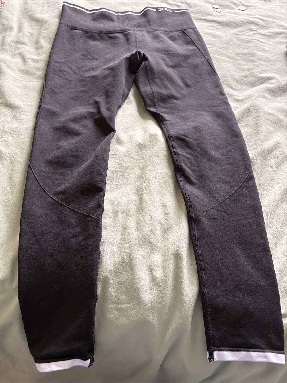 soulcycle Black Leggings with White Waistband and Cuff Trim